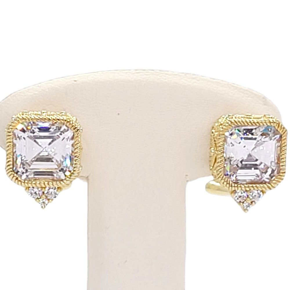 Judith Ripka Asscher Cut 14k Clad Sterling Diamonique Stud Earrings Omega Backs